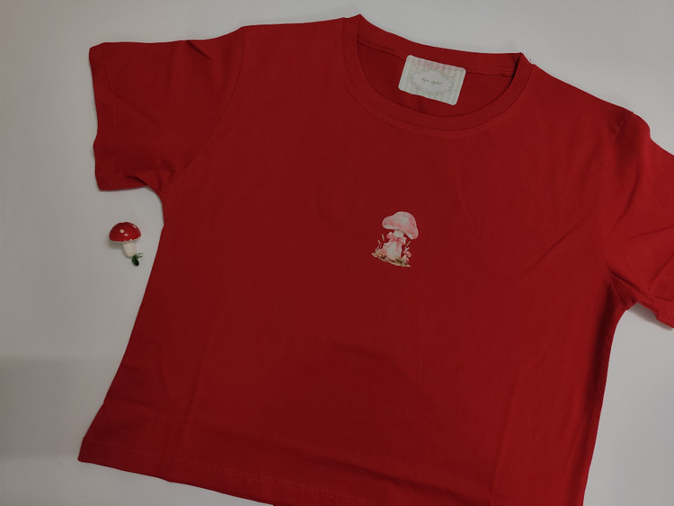 کراپ تیشرت نخ پنبه فری سایز طرح قارچ پینترستی