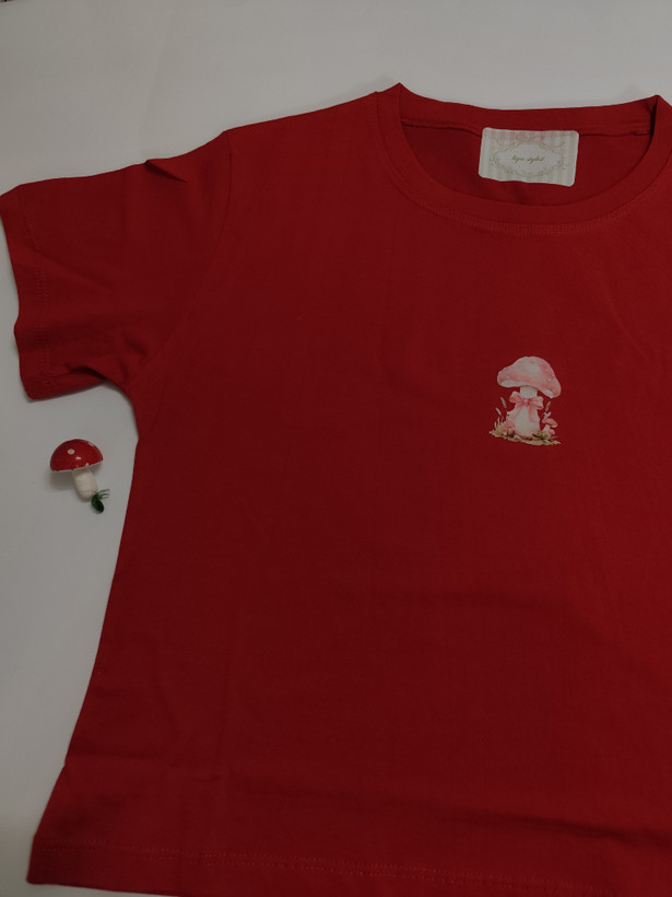 کراپ تیشرت نخ پنبه فری سایز طرح قارچ پینترستی