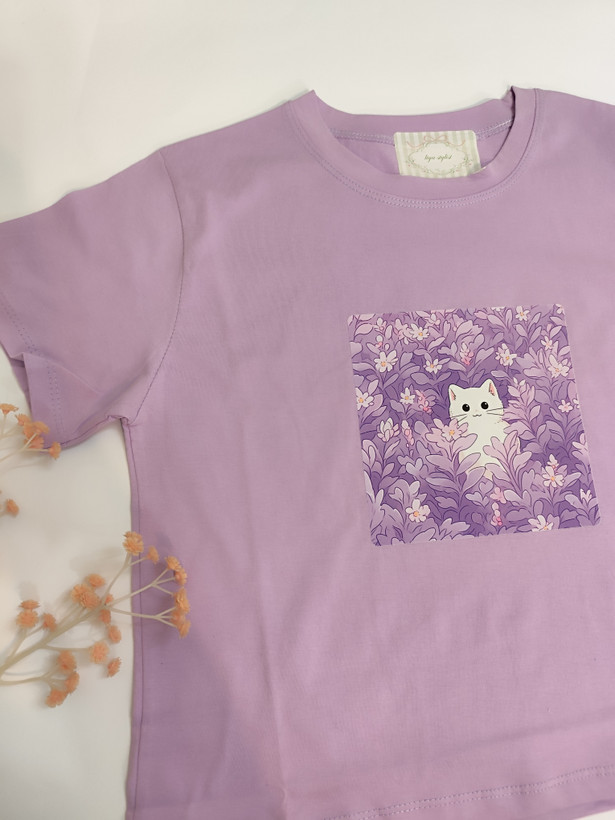 کراپ تیشرت نخ پنبه فری سایز طرح گربه