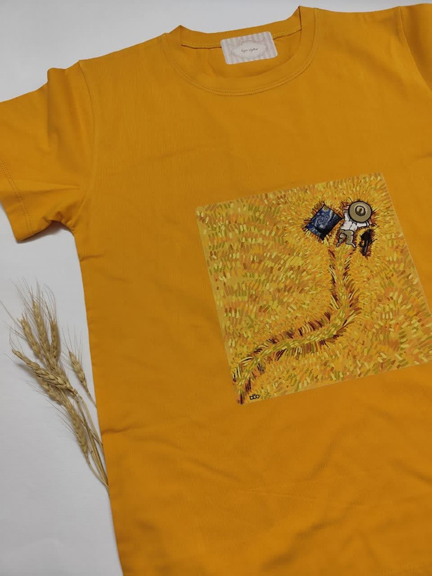 تیشرت زنانه نخ پنبه فری سایز طرح مزرعه گندم ونگوگ