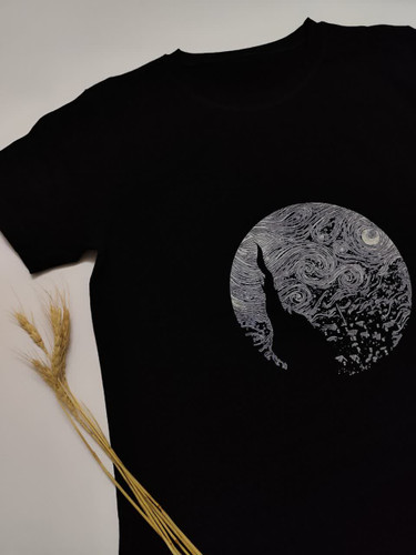 تیشرت زنانه نخ پنبه فری سایز طرح شب پرستاره ونگوگ