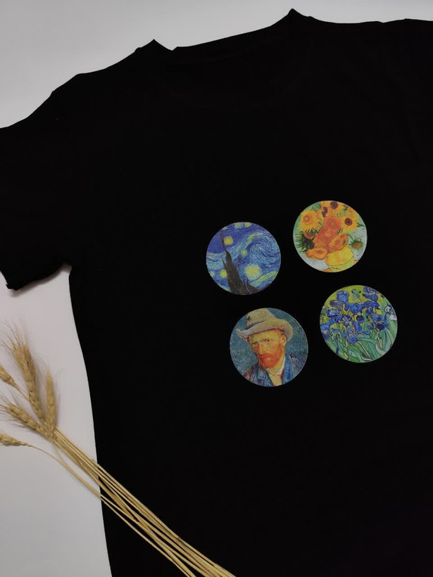 تیشرت زنانه نخ پنبه فری سایز طرح مجموعه نقاشی ونگوگ