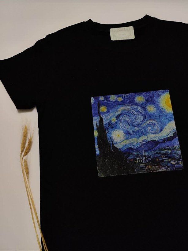 تیشرت زنانه نخ پنبه فری سایز طرح شب پرستاره ونگوگ
